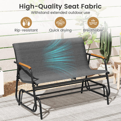 Patio Glider Bench with Curved Teak Armrests and Breathable Fabric Seat for 2 People, Gray Patio Rocking Chairs & Gliders at Gallery Canada