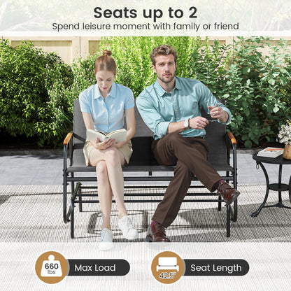 Patio Glider Bench with Curved Teak Armrests and Breathable Fabric Seat for 2 People, Gray Patio Rocking Chairs & Gliders at Gallery Canada
