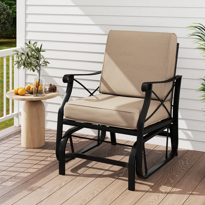 Patio Glider Rocking Chair with Metal Frame and Thick Cushions, Brown
