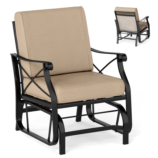 Patio Glider Rocking Chair with Metal Frame and Thick Cushions, Brown