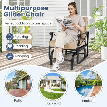 Patio Glider Rocking Chair with Metal Frame and Thick Cushions, Brown
