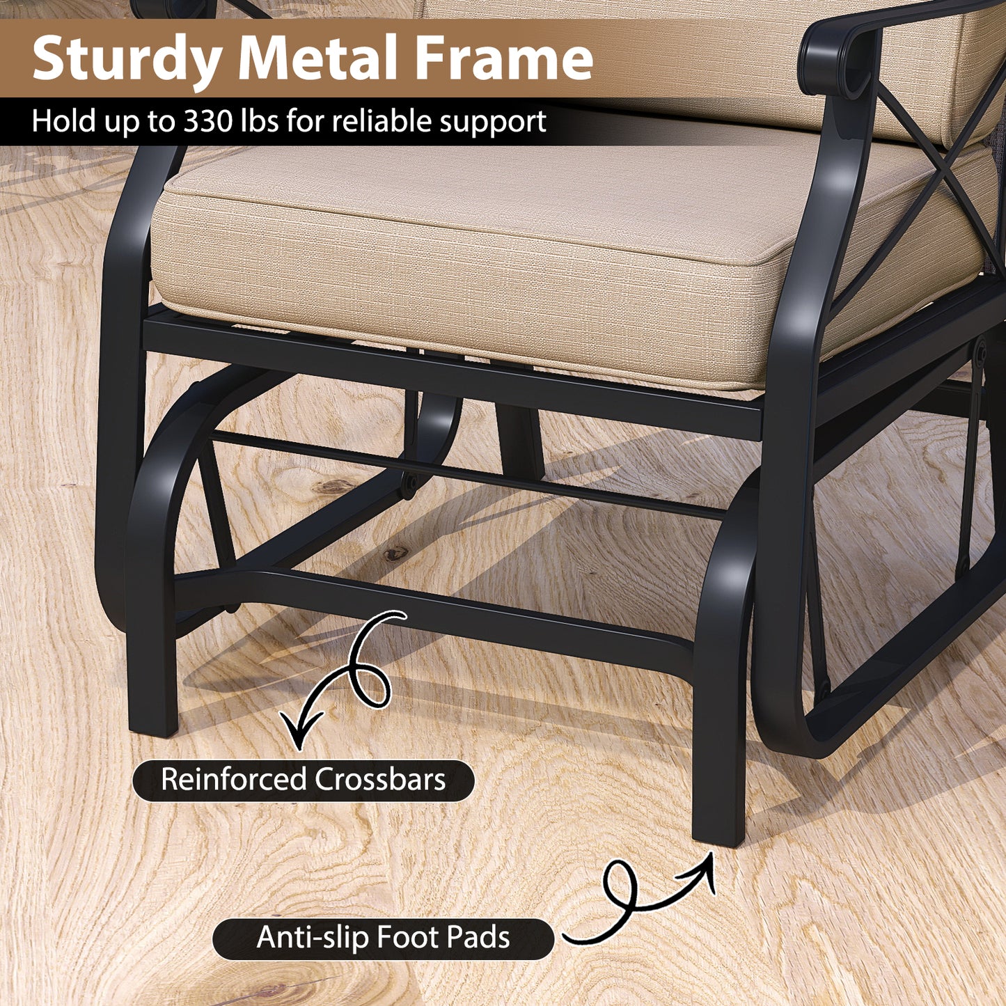 Patio Glider Rocking Chair with Metal Frame and Thick Cushions, Brown Patio Rocking Chairs & Gliders at Gallery Canada