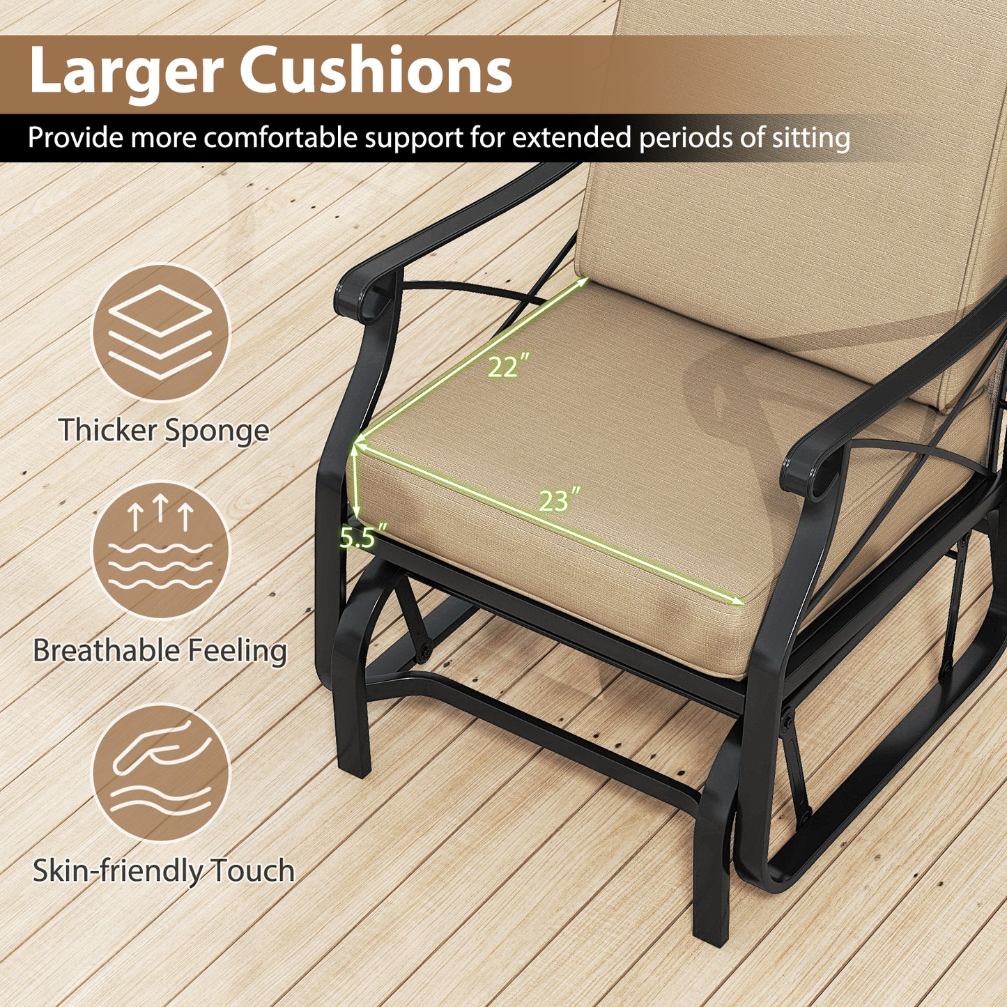 Patio Glider Rocking Chair with Metal Frame and Thick Cushions, Brown Patio Rocking Chairs & Gliders at Gallery Canada