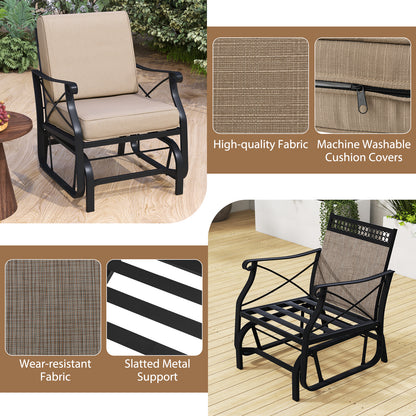 Patio Glider Rocking Chair with Metal Frame and Thick Cushions, Brown Patio Rocking Chairs & Gliders at Gallery Canada