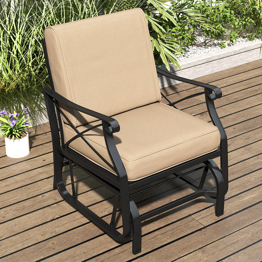 Patio Glider Rocking Chair with Metal Frame and Thick Cushions, Brown Patio Rocking Chairs & Gliders Brown at Gallery Canada