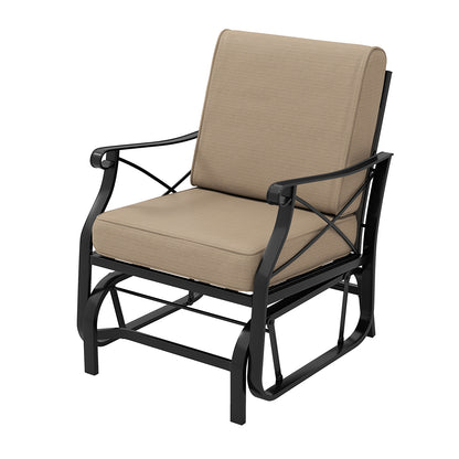 Patio Glider Rocking Chair with Metal Frame and Thick Cushions, Brown Patio Rocking Chairs & Gliders Brown at Gallery Canada