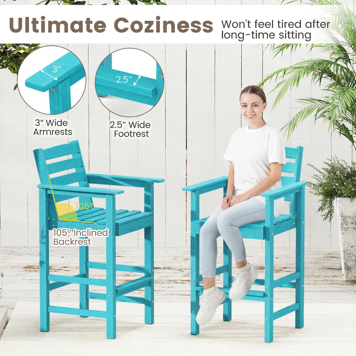 HDPE Adirondack Bar Chairs Set of 2, Turquoise Adirondack Chairs at Gallery Canada