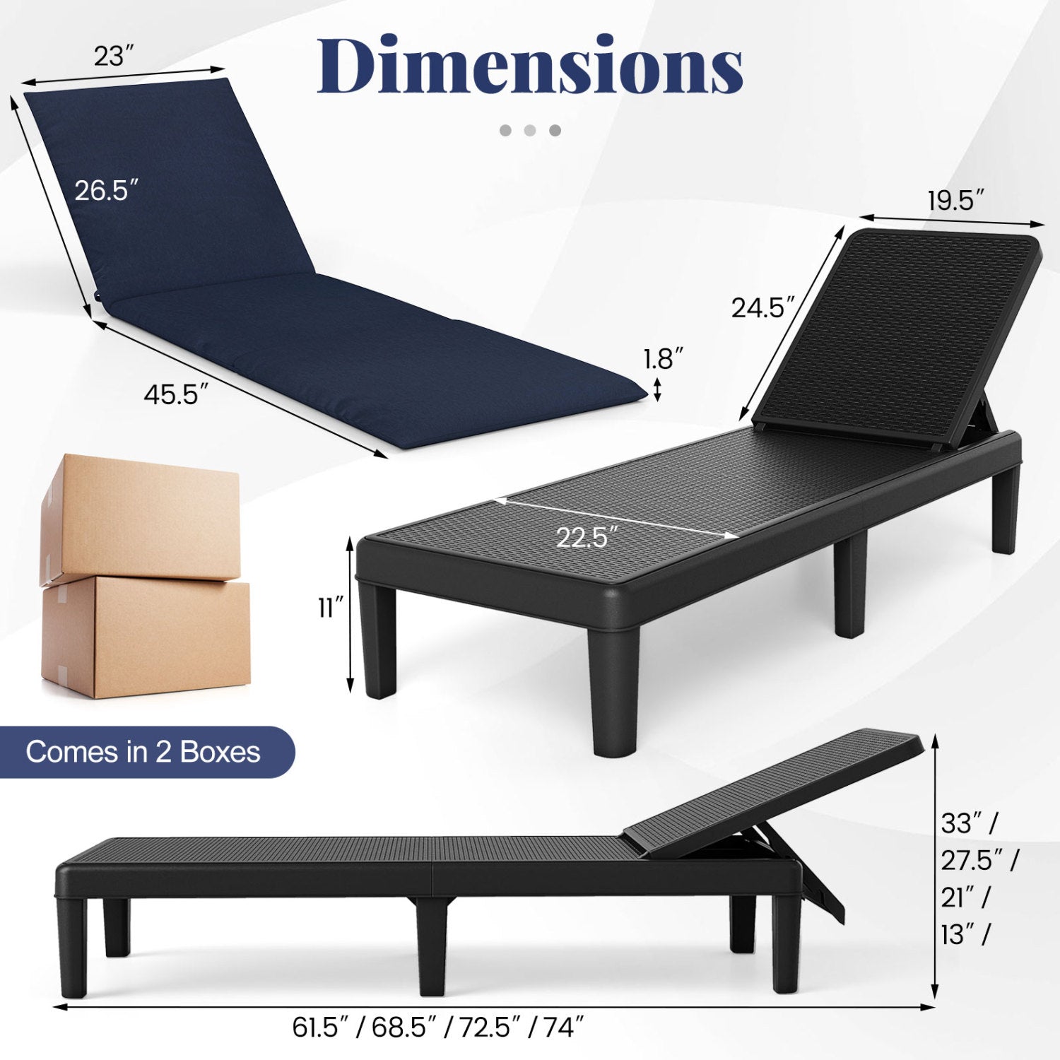 Patio Lounge Chair, 3-Position Adjustable, Blue Outdoor Chaise Lounges at Gallery Canada