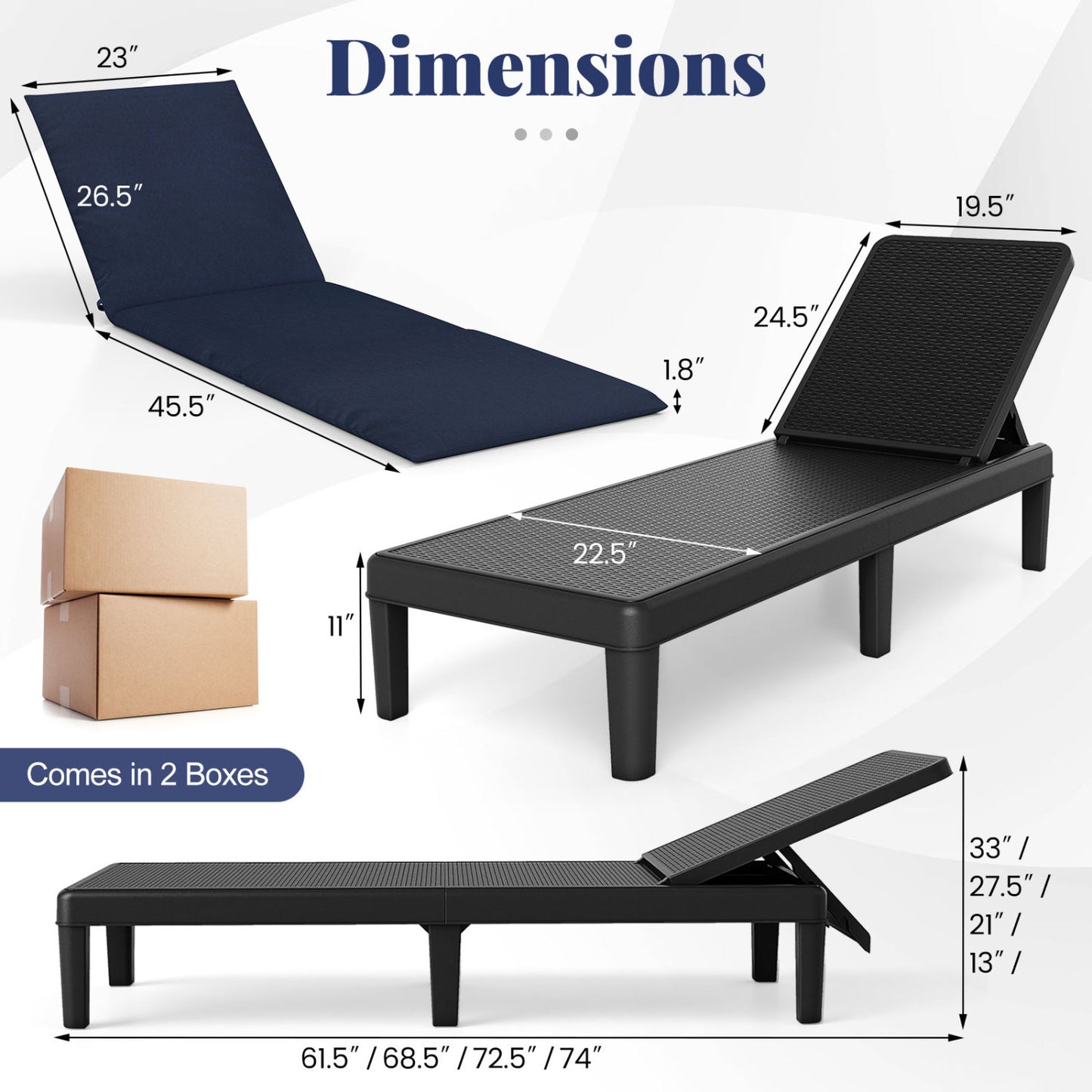 Patio Lounge Chair, 3-Position Adjustable, Blue Outdoor Chaise Lounges at Gallery Canada