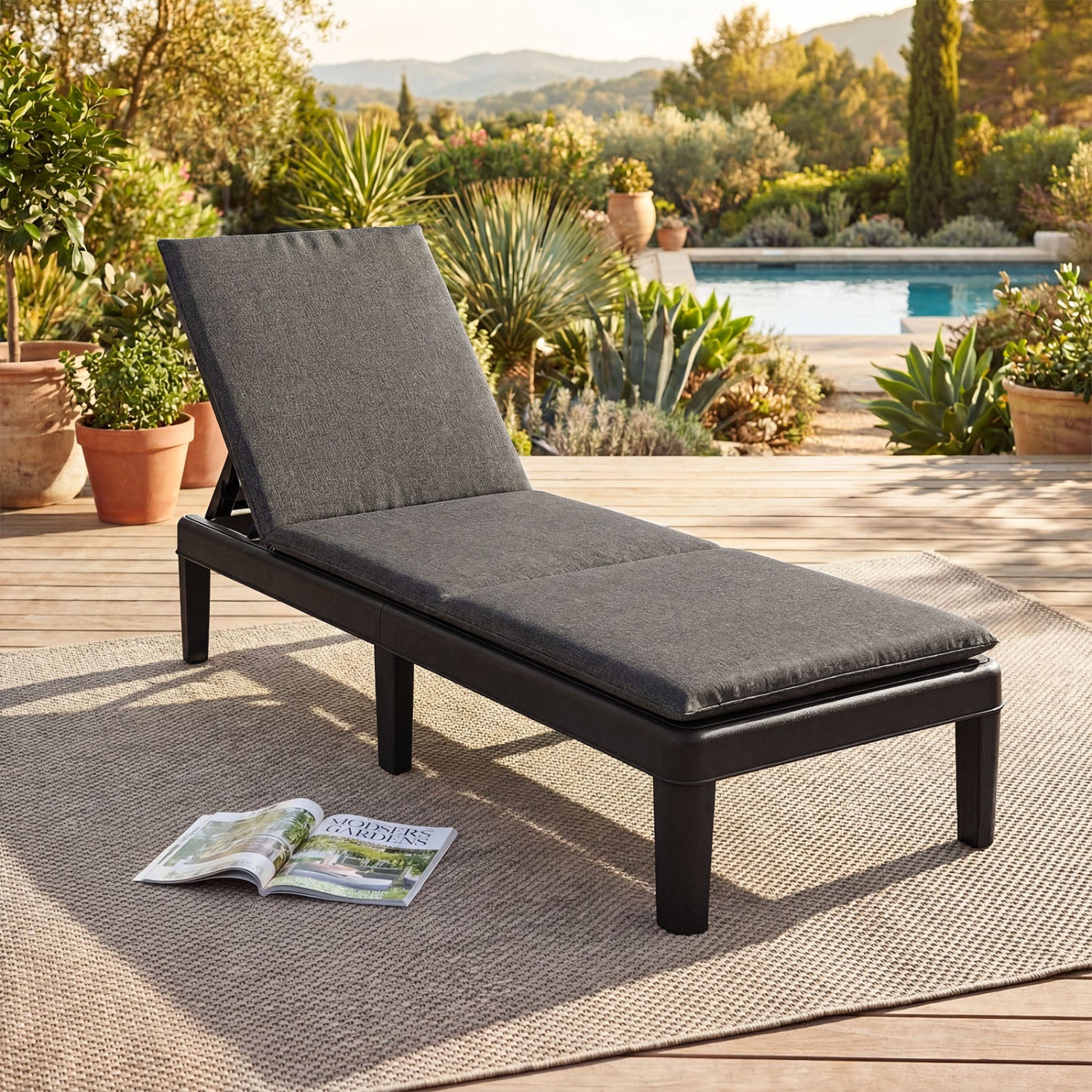 Patio Lounge Chair, Adjustable Backrest, With Cushion, Gray Outdoor Chaise Lounges at Gallery Canada