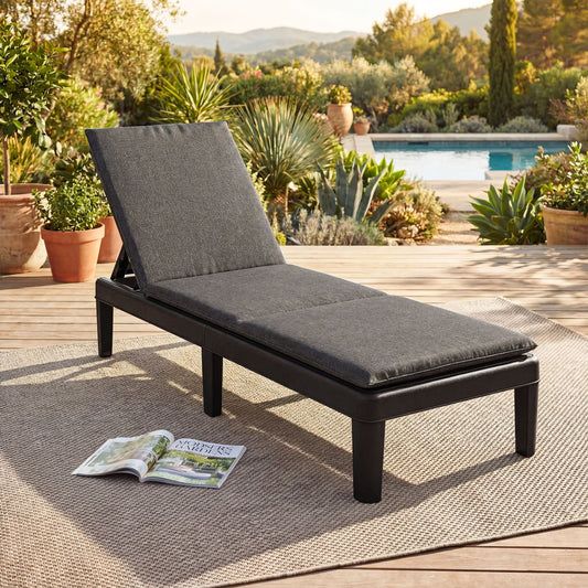 Patio Lounge Chair, Adjustable Backrest, With Cushion, Gray Outdoor Chaise Lounges Gray at Gallery Canada