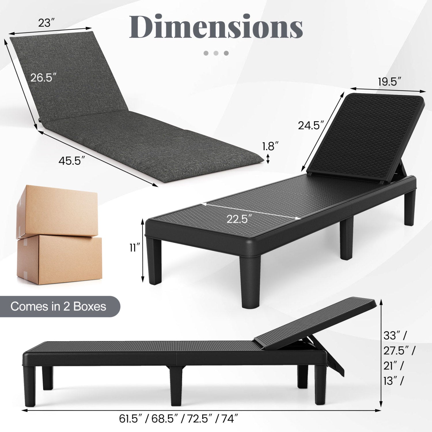 Patio Lounge Chair, Adjustable Backrest, With Cushion, Gray Outdoor Chaise Lounges at Gallery Canada