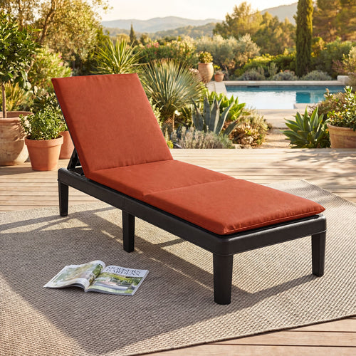 Patio Lounge Chair, Adjustable Backrest, Cushion, Orange