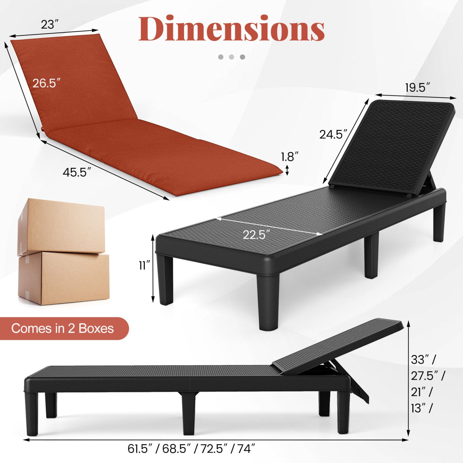 Patio Lounge Chair, Adjustable Backrest, Cushion, Orange Outdoor Chaise Lounges at Gallery Canada