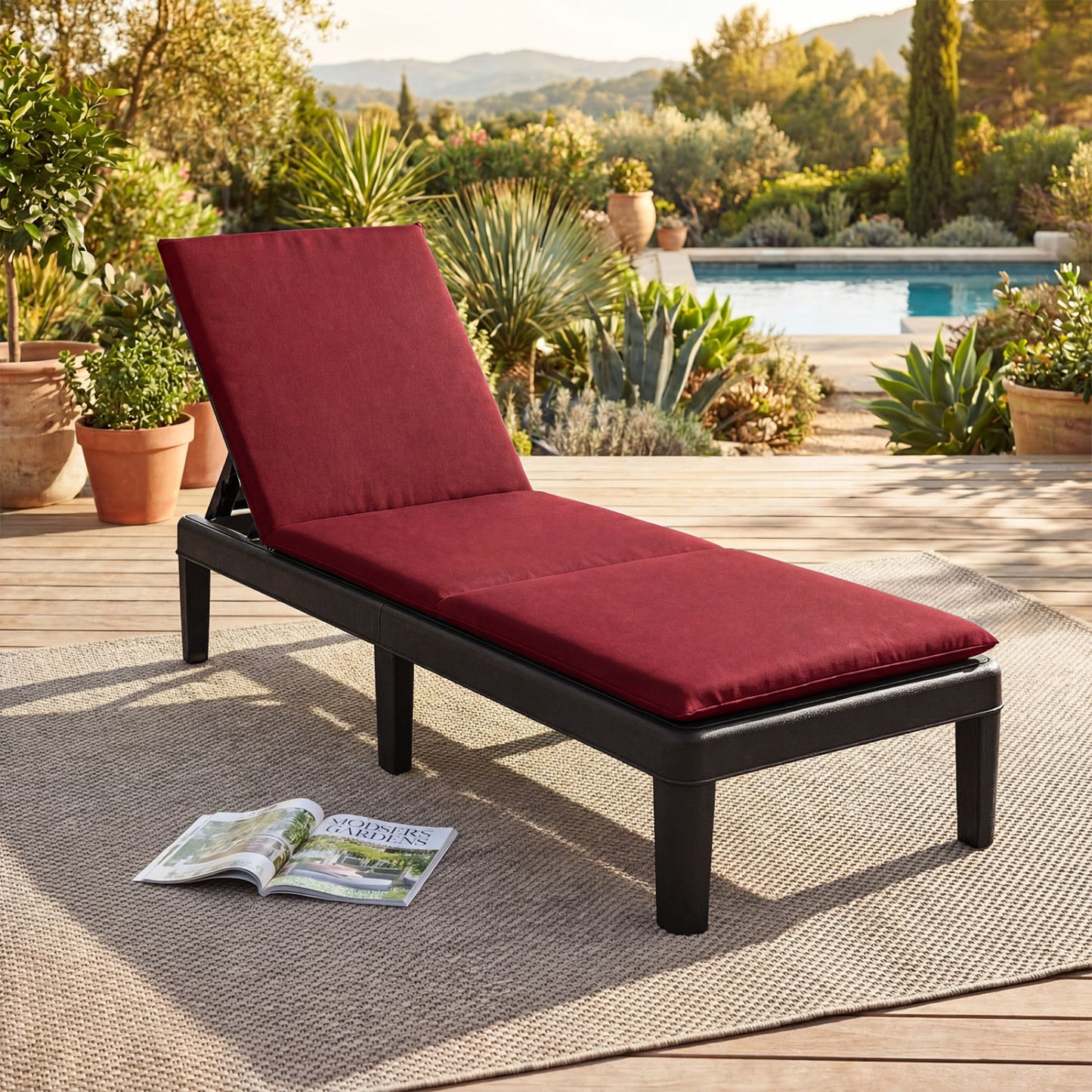 Patio Lounge Chair, 3-Position Adjustable Backrest, Red Outdoor Chaise Lounges at Gallery Canada