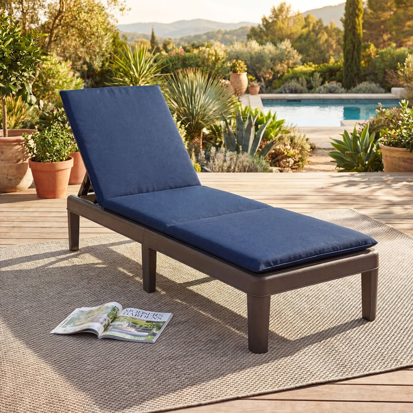 Patio Lounge Recliner Chair, Adjustable Backrest, Navy Outdoor Chaise Lounges at Gallery Canada