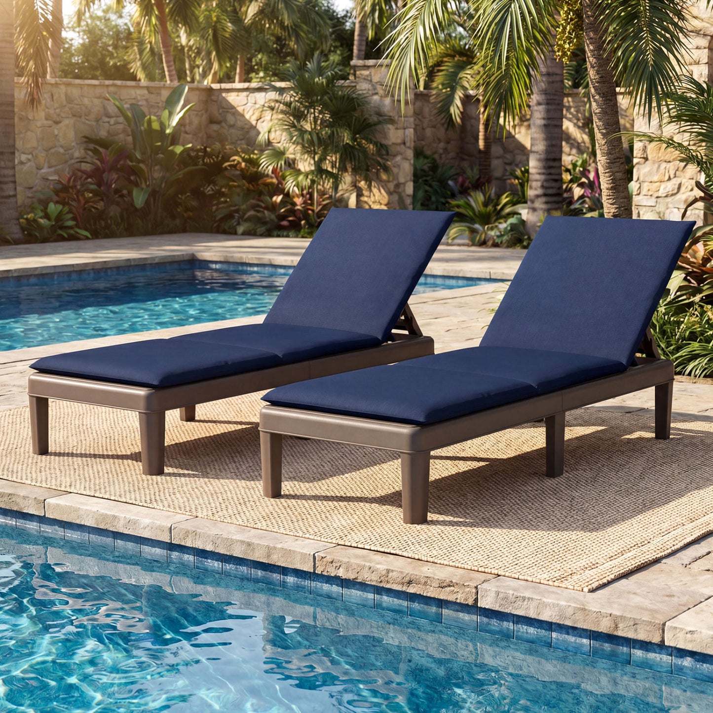 Patio Lounge Recliner Chair, Adjustable Backrest, Navy Outdoor Chaise Lounges at Gallery Canada