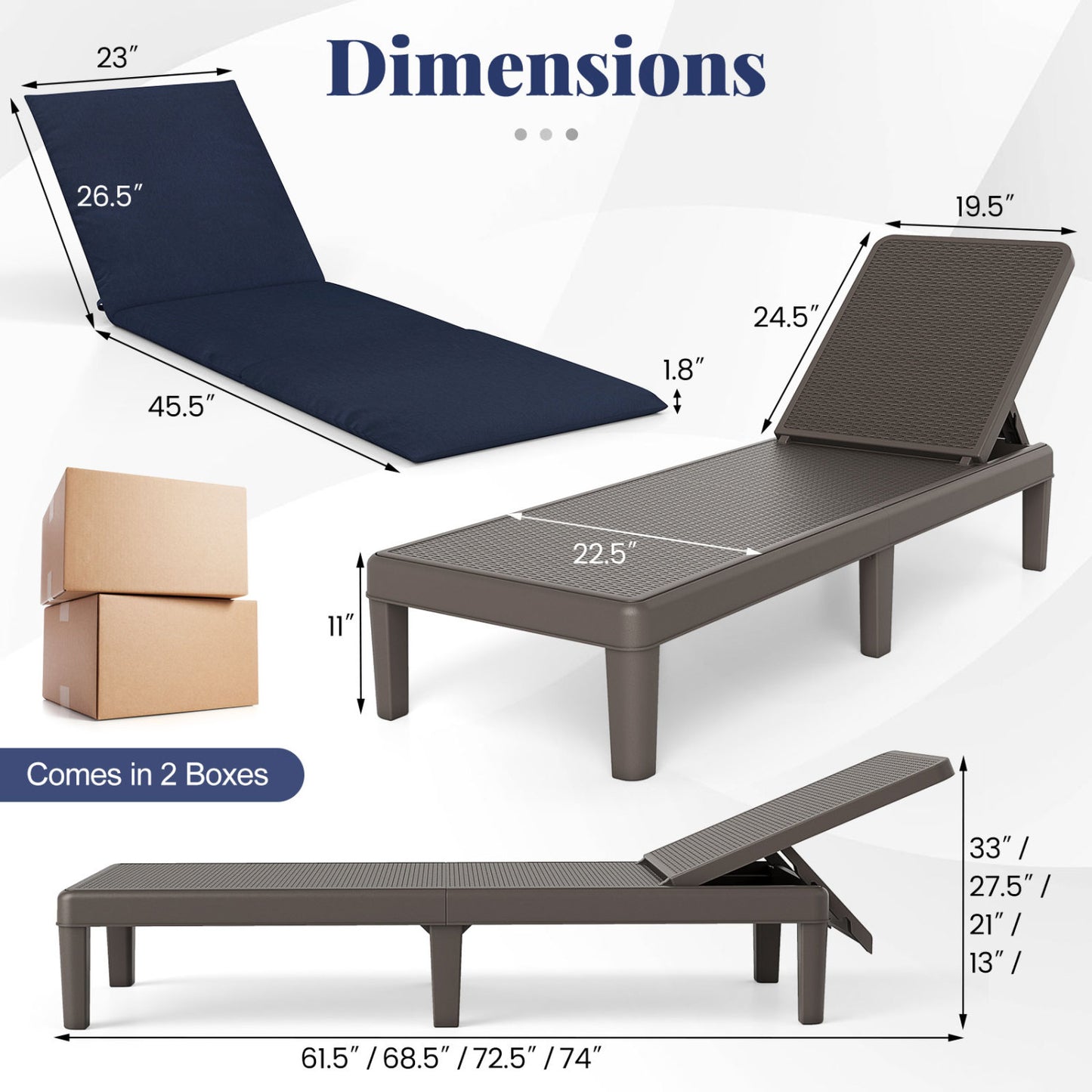 Patio Lounge Recliner Chair, Adjustable Backrest, Navy Outdoor Chaise Lounges at Gallery Canada