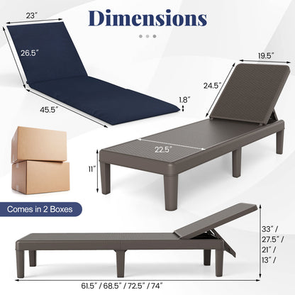 Patio Lounge Recliner Chair, Adjustable Backrest, Navy Outdoor Chaise Lounges at Gallery Canada