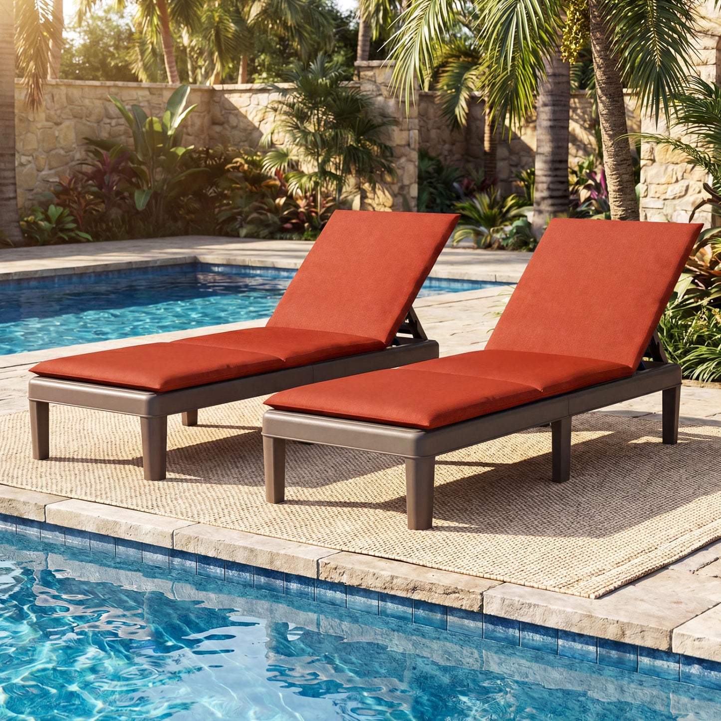 Patio Lounge Recliner Chair, Adjustable Backrest, Orange Outdoor Chaise Lounges at Gallery Canada