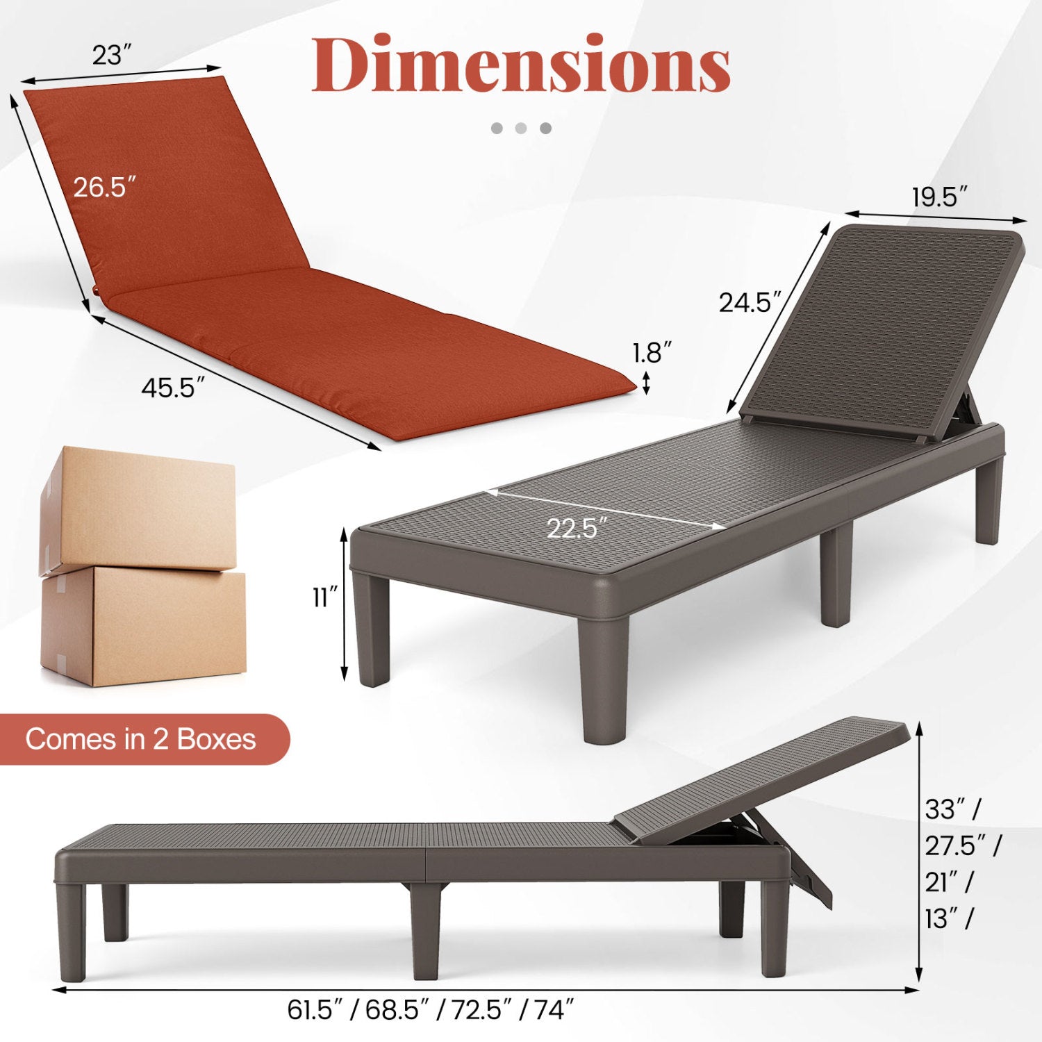 Patio Lounge Recliner Chair, Adjustable Backrest, Orange Outdoor Chaise Lounges at Gallery Canada