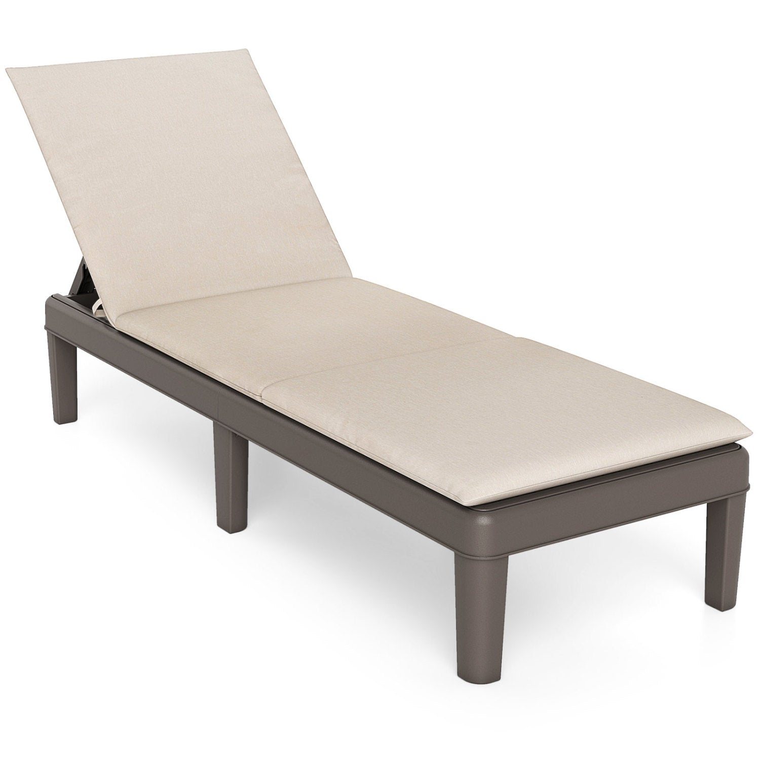 Patio Lounge Recliner Chair, Adjustable Backrest, Cushion, Beige Outdoor Chaise Lounges Beige at Gallery Canada