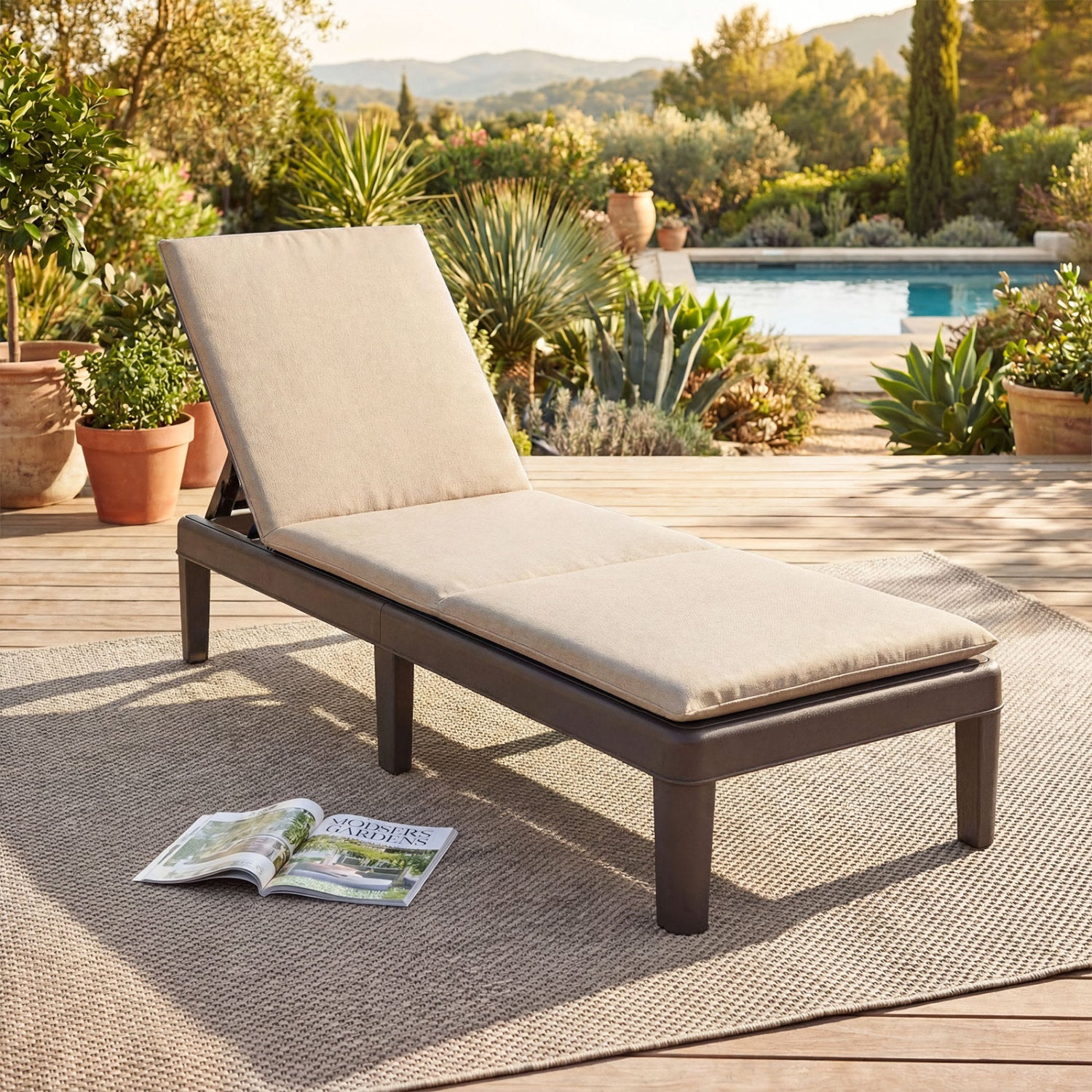 Patio Lounge Recliner Chair, Adjustable Backrest, Cushion, Beige Outdoor Chaise Lounges at Gallery Canada