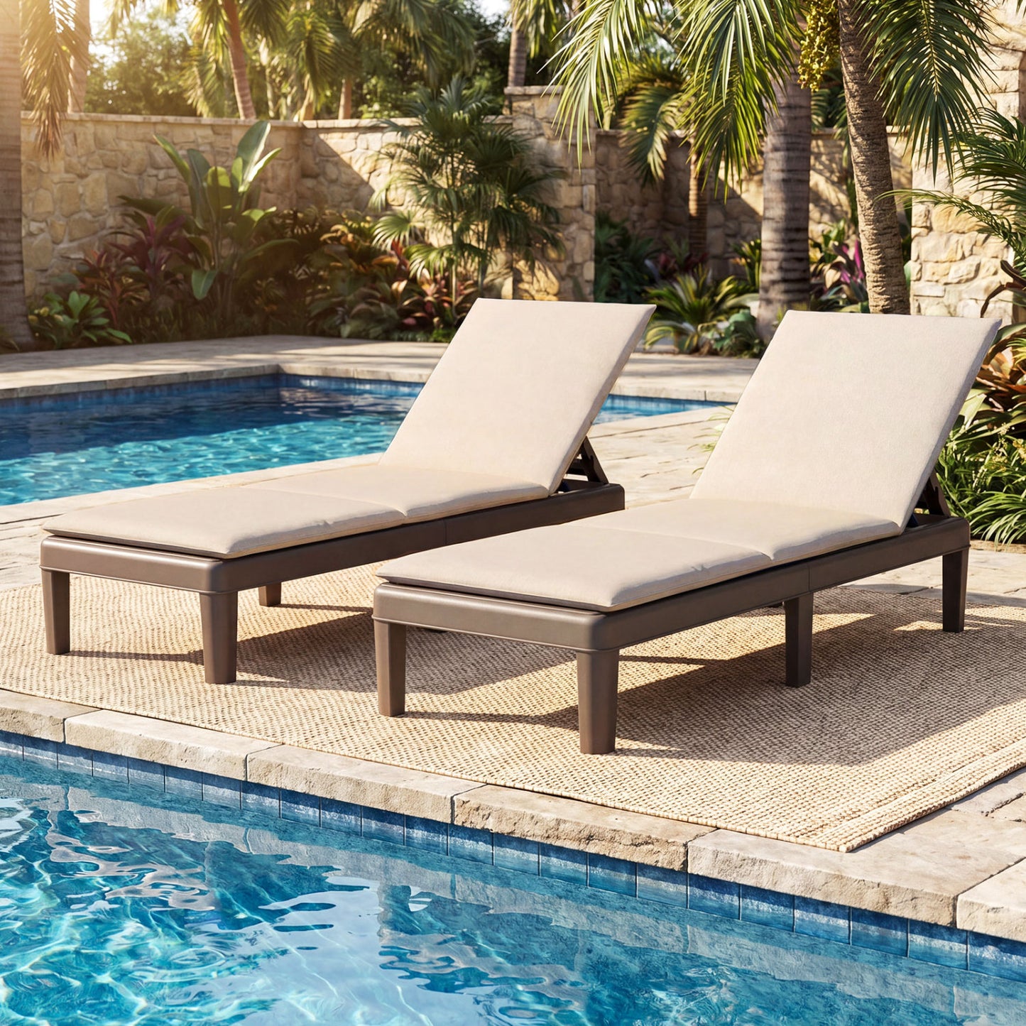 Patio Lounge Recliner Chair, Adjustable Backrest, Cushion, Beige Outdoor Chaise Lounges at Gallery Canada