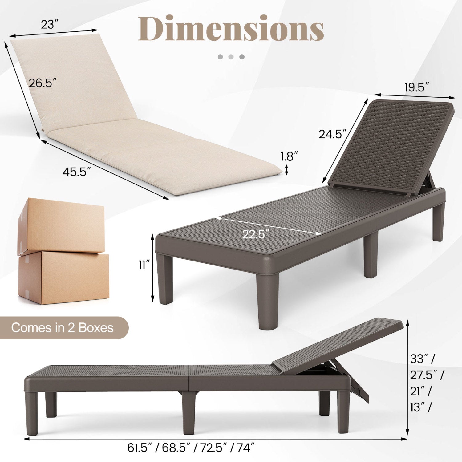 Patio Lounge Recliner Chair, Adjustable Backrest, Cushion, Beige Outdoor Chaise Lounges at Gallery Canada