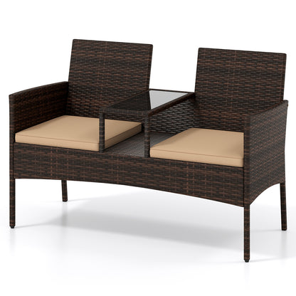 Ensemble patio causeuse en osier 2 places, marron