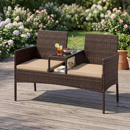 Ensemble patio causeuse en osier 2 places, marron