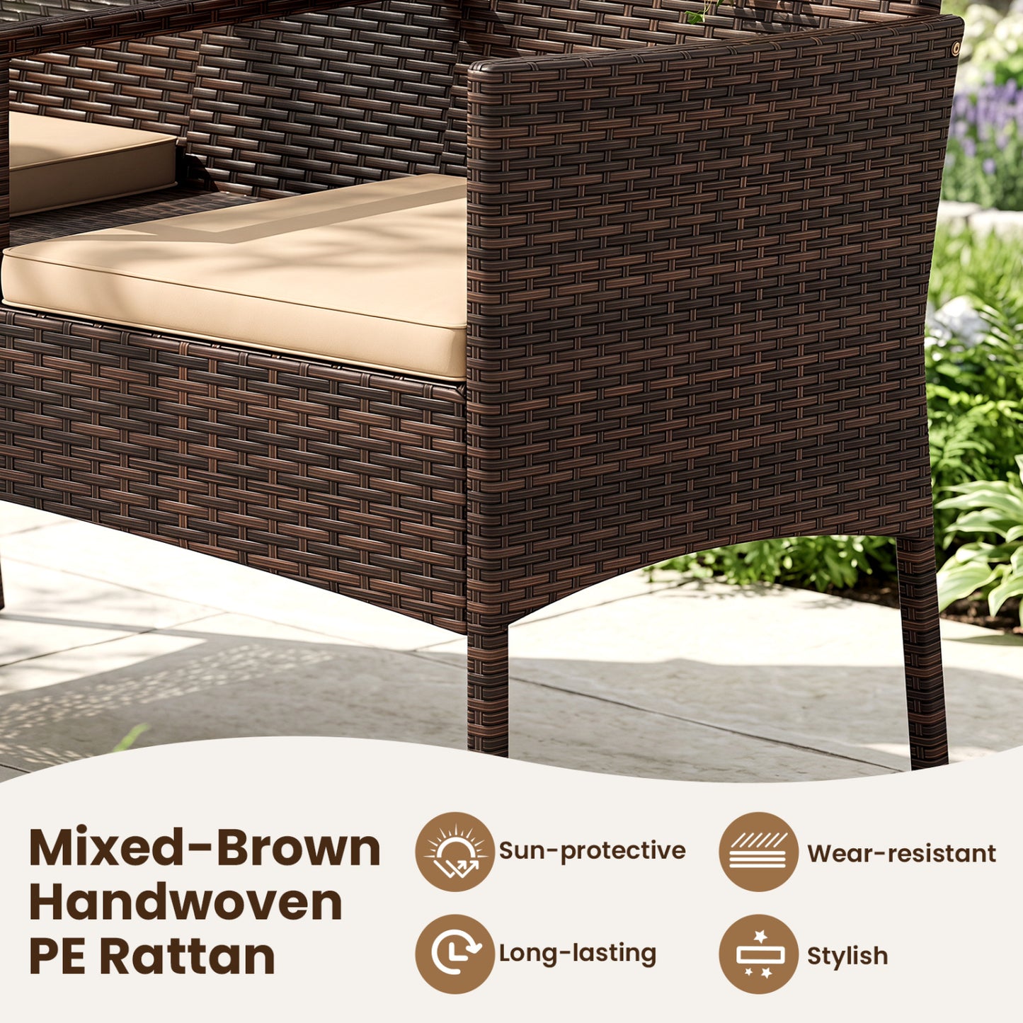 Ensemble patio causeuse en osier 2 places, marron