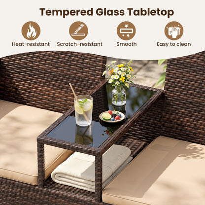 Ensemble patio causeuse en osier 2 places, marron