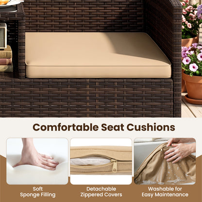 Ensemble patio causeuse en osier 2 places, marron