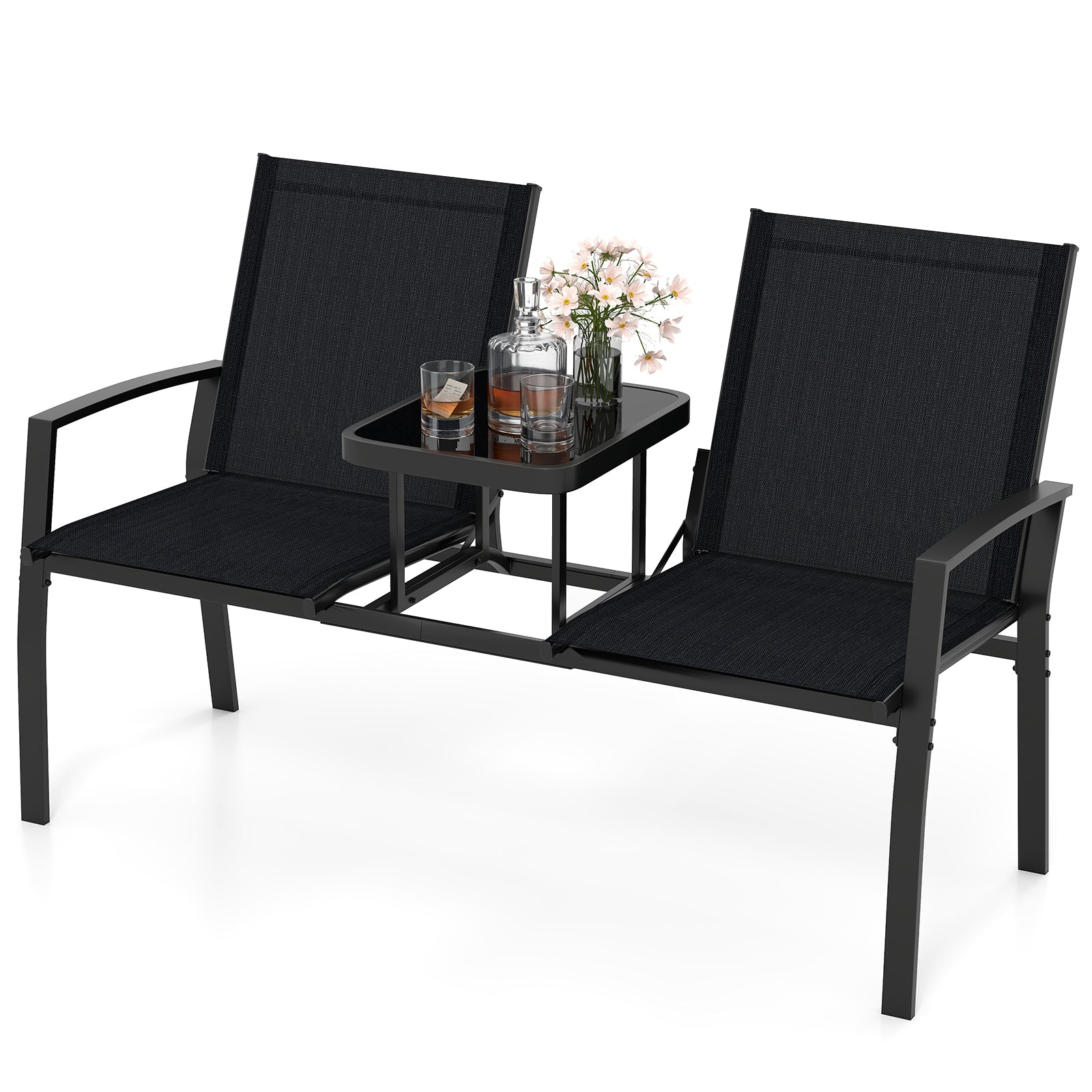 Patio Loveseat with Built-in Table, Black Outdoor Seating & Patio Chairs at Gallery Canada