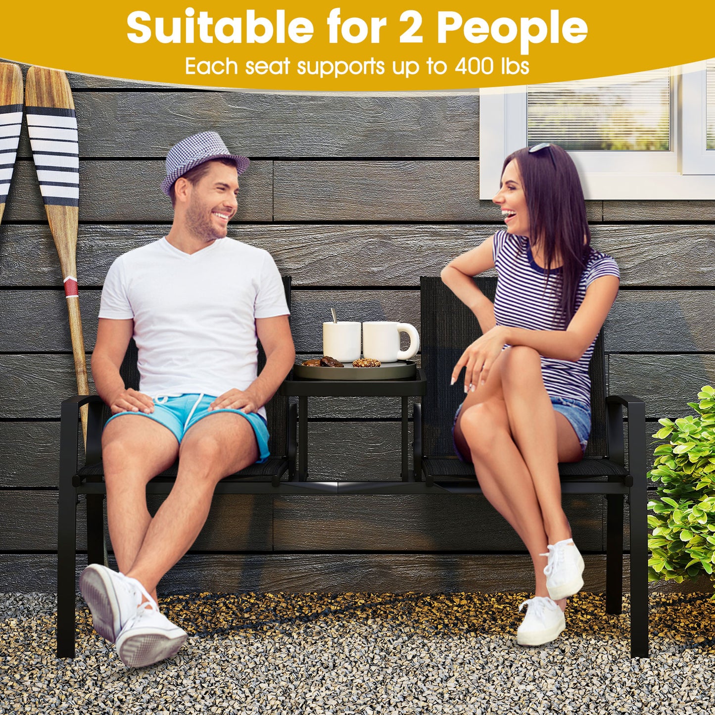 Patio Loveseat with Built-in Table, Black Outdoor Seating & Patio Chairs at Gallery Canada