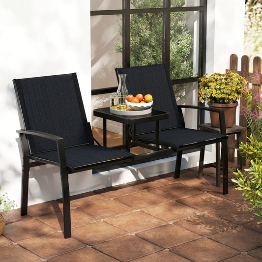 Patio Loveseat with Built-in Table, Black Outdoor Seating & Patio Chairs Black at Gallery Canada