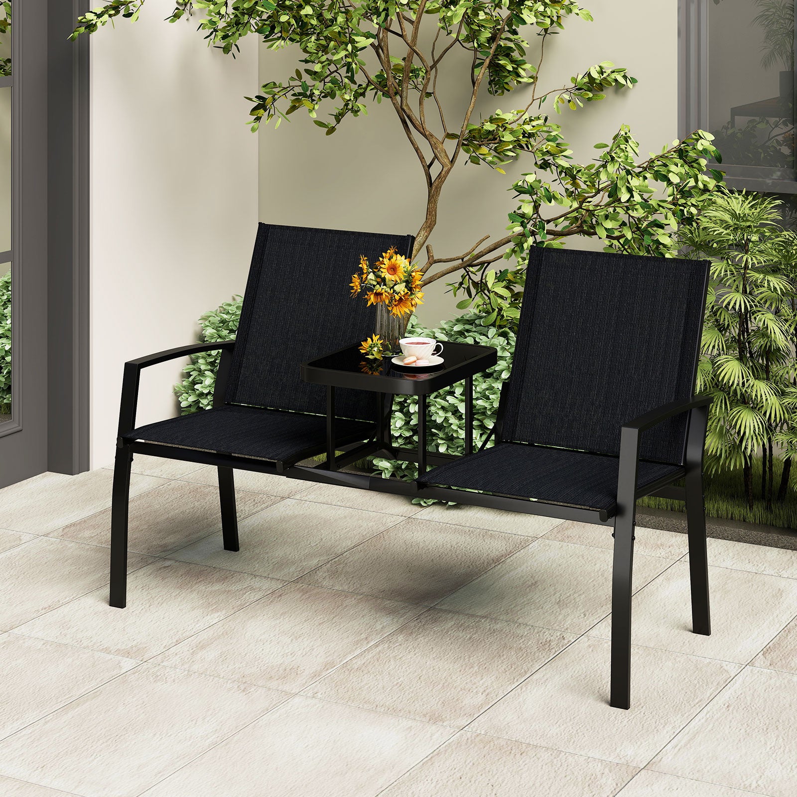 Patio Loveseat with Built-in Table, Black Outdoor Seating & Patio Chairs at Gallery Canada