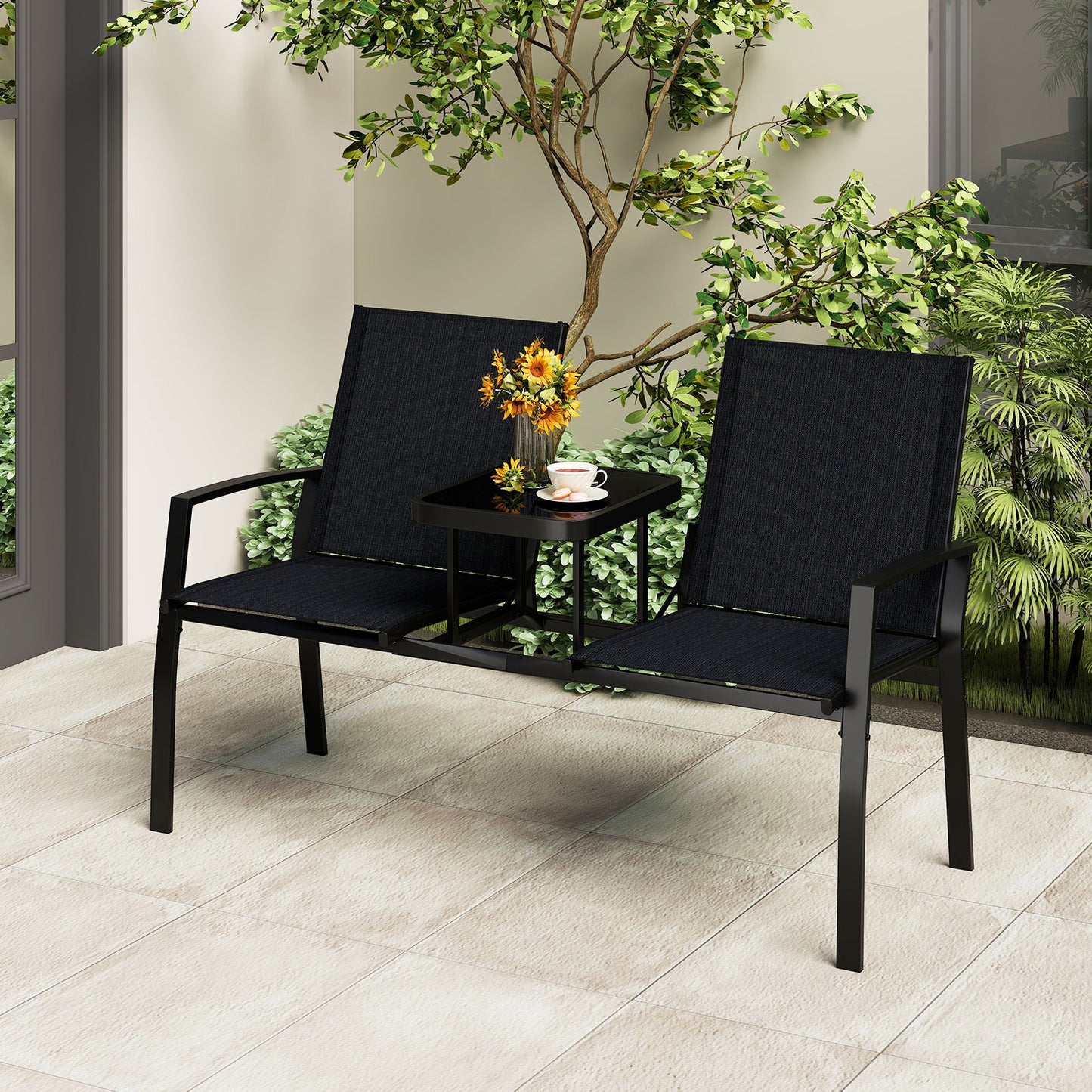 Patio Loveseat with Built-in Table, Black Outdoor Seating & Patio Chairs at Gallery Canada