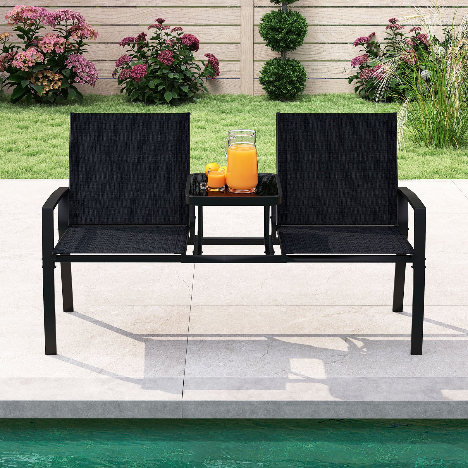 Patio Loveseat with Built-in Table, Black Outdoor Seating & Patio Chairs at Gallery Canada