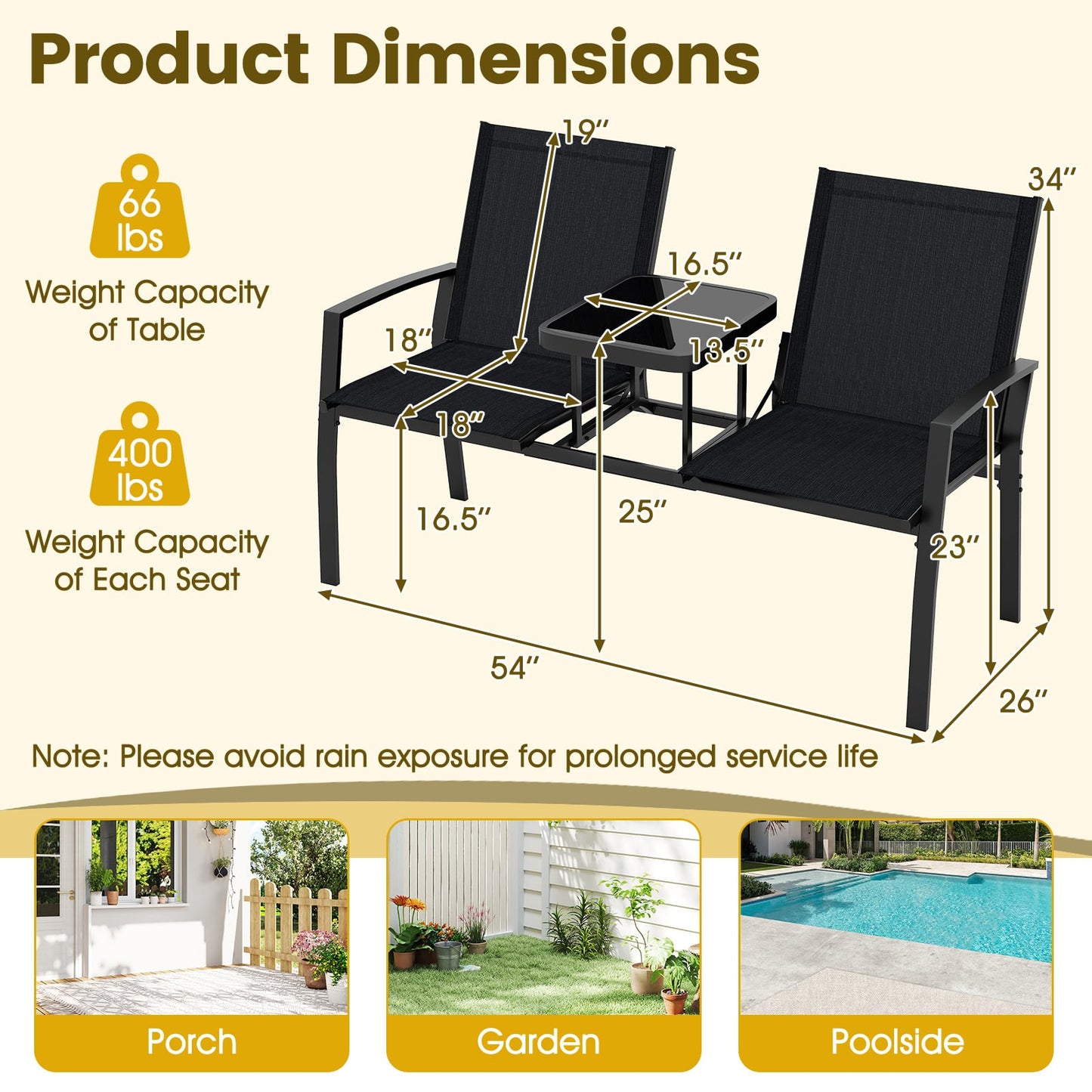 Patio Loveseat with Built-in Table, Black Outdoor Seating & Patio Chairs at Gallery Canada