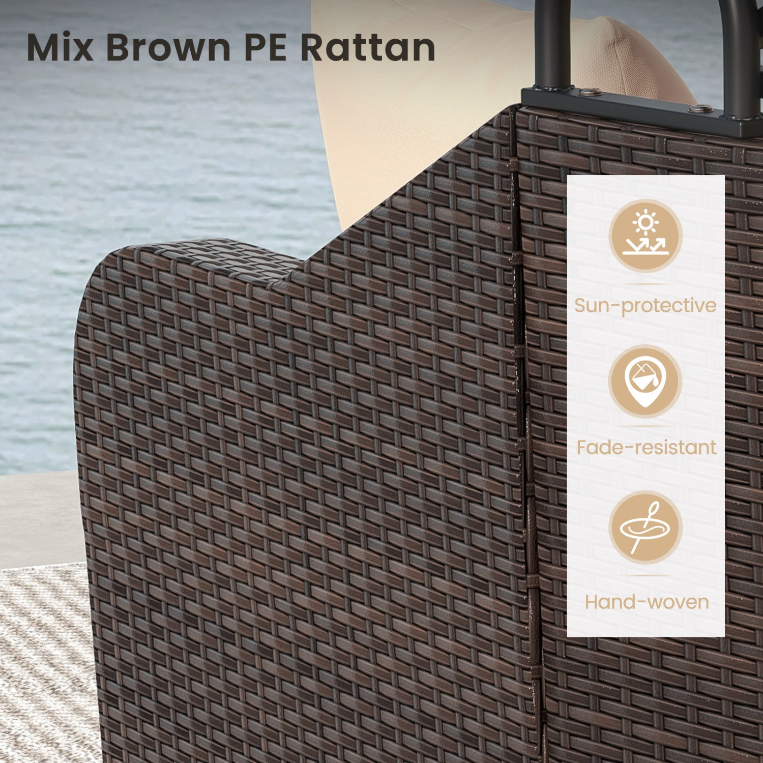 Patio PE Rattan Daybed, Retractable Canopy, Soft Cushions, Beige Outdoor Sectionals at Gallery Canada