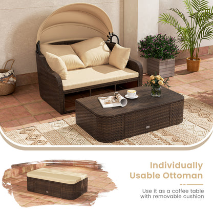 Patio PE Rattan Daybed, Retractable Canopy, Soft Cushions, Beige Outdoor Sectionals at Gallery Canada