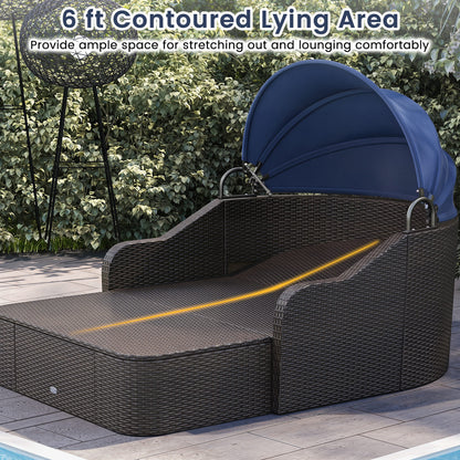 Patio PE Rattan Daybed With Retractable Canopy, Navy Outdoor Sectionals at Gallery Canada