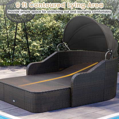 Patio PE Rattan Daybed With Retractable Canopy, Black
