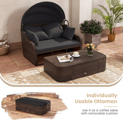 Patio PE Rattan Daybed With Retractable Canopy, Black