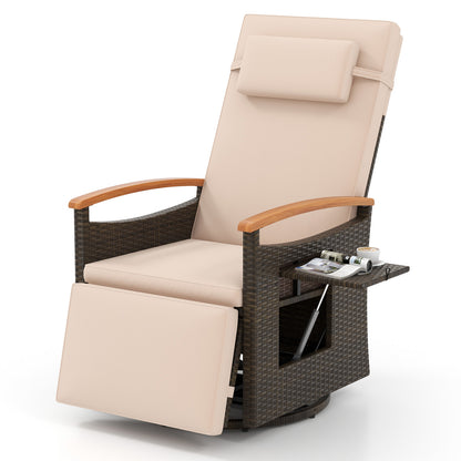 Patio Rattan 360° Swivel Recliner Chair with Adjustable Backrest and Footrest, Beige Recliners Beige at Gallery Canada