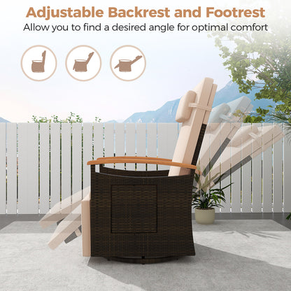 Patio Rattan 360° Swivel Recliner Chair with Adjustable Backrest and Footrest, Beige Recliners at Gallery Canada
