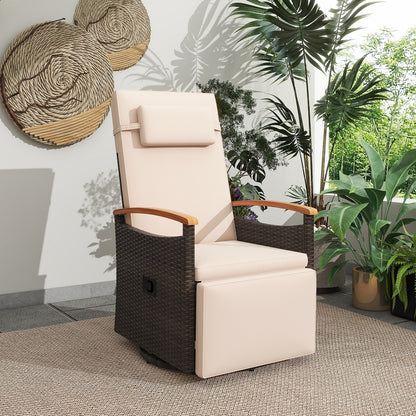 Patio Rattan 360° Swivel Recliner Chair with Adjustable Backrest and Footrest, Beige Recliners at Gallery Canada