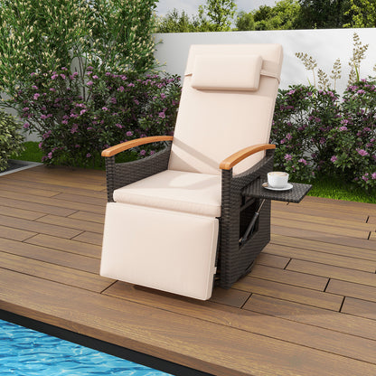 Patio Rattan 360° Swivel Recliner Chair with Adjustable Backrest and Footrest, Beige Recliners at Gallery Canada